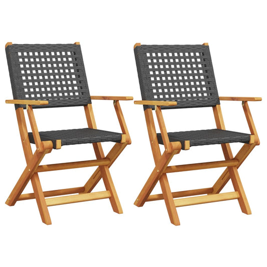 Garden Chairs 2 pcs Black Solid Wood Acacia and Poly Rattan Garden Chairs 2 pcs Black Solid Wood Acacia and Poly Rattan