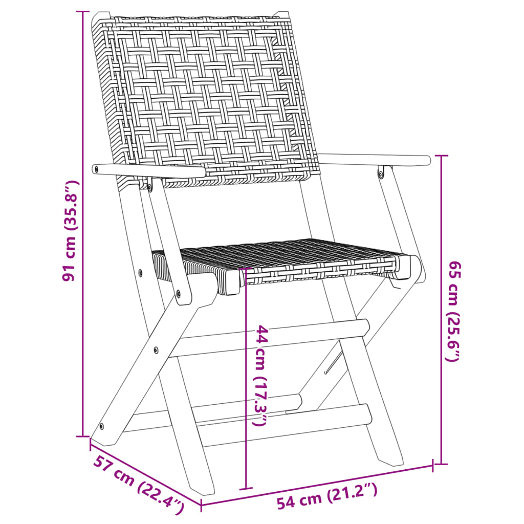 Folding Chairs 2 pcs Black Solid Wood Acacia and Poly Rattan