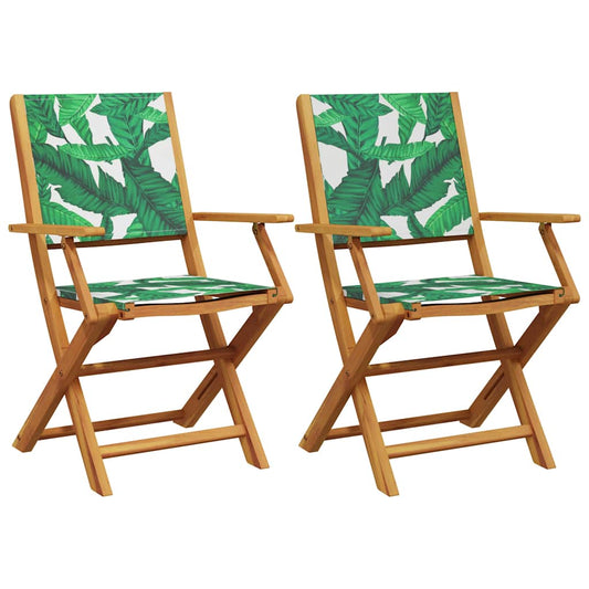 Garden Chairs 2 pcs Leaf Pattern Solid Wood Acacia and Fabric Garden Chairs 2 pcs Leaf Pattern Solid Wood Acacia and Fabric