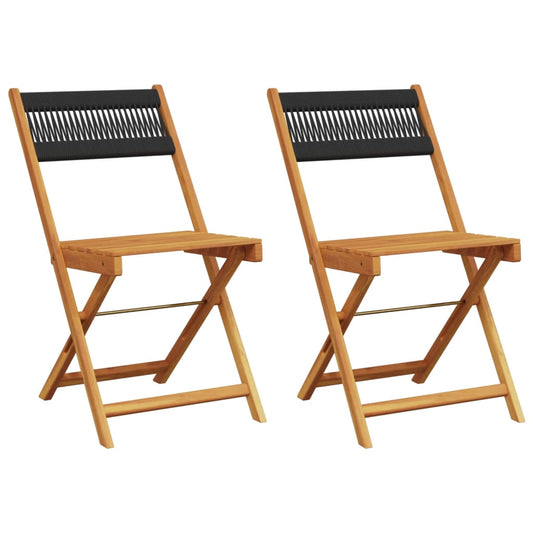 Bistro Chairs 2 pcs Black Solid Wood Acacia and Rope Bistro Chairs 2 pcs Black Solid Wood Acacia and Rope