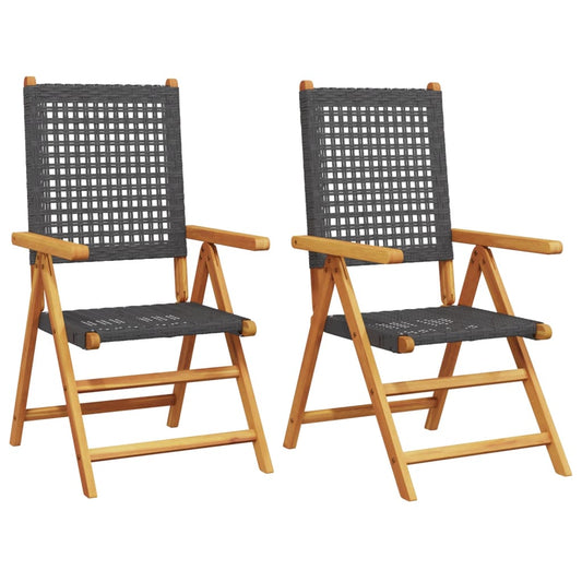 Garden Chairs 2 pcs Black Solid Wood Acacia and Poly Rattan Garden Chairs 2 pcs Black Solid Wood Acacia and Poly Rattan