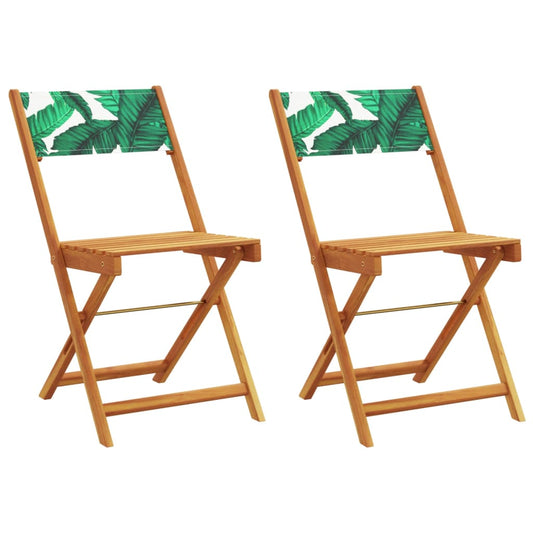 Bistro Chairs 2 pcs Leaf Pattern Solid Wood Acacia and Fabric Bistro Chairs 2 pcs Leaf Pattern Solid Wood Acacia and Fabric