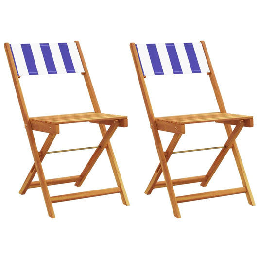 Bistro Chairs 2 pcs Blue and White Solid Wood Acacia and Fabric Bistro Chairs 2 pcs Blue and White Solid Wood Acacia and Fabric