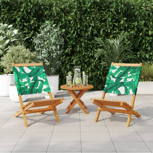 Garden Chairs 2 pcs Leaf Pattern Solid Wood Acacia and Fabric Garden Chairs 2 pcs Leaf Pattern Solid Wood Acacia and Fabric