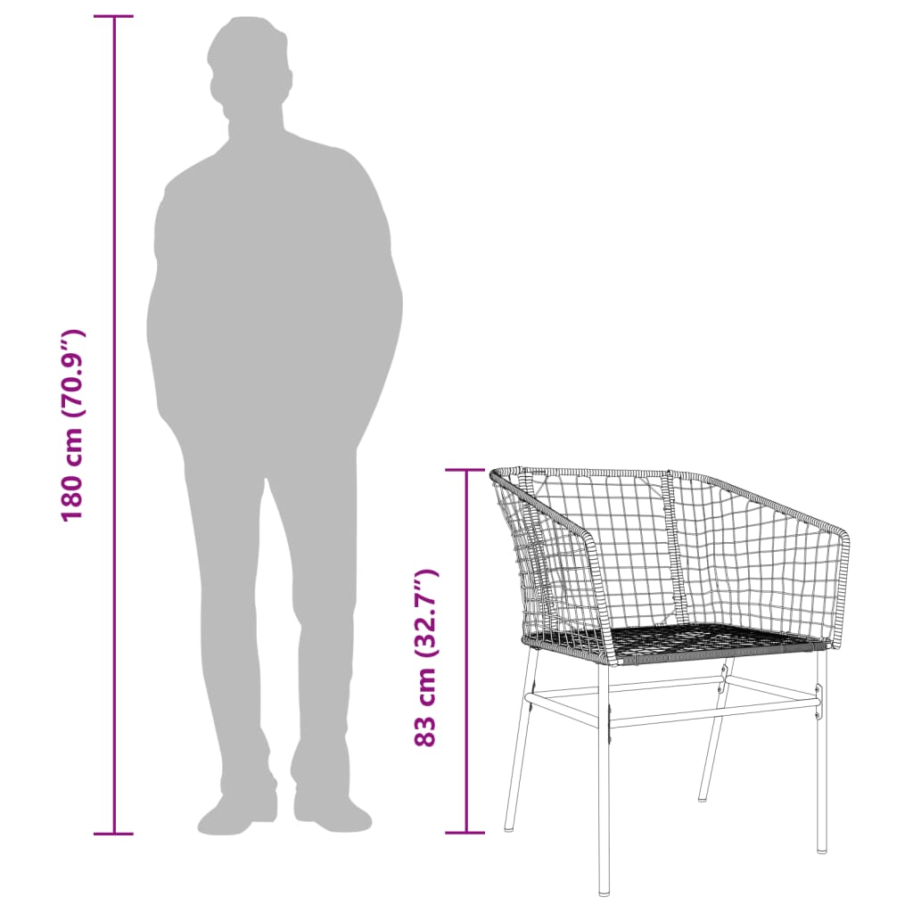 Garden Chair | Black | PE Rattan, Powder-Coated Steel | Durable