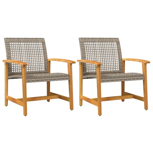 Garden Chairs 2 pcs Grey Poly Rattan and Acacia Wood Garden Chairs 2 pcs Grey Poly Rattan and Acacia Wood