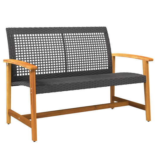 Garden Bench Black 112 cm Poly Rattan and Acacia Wood Garden Bench Black 112 cm Poly Rattan and Acacia Wood