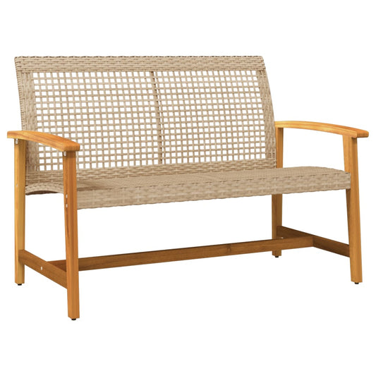 Garden Bench Beige 112 cm Poly Rattan and Acacia Wood Garden Bench Beige 112 cm Poly Rattan and Acacia Wood