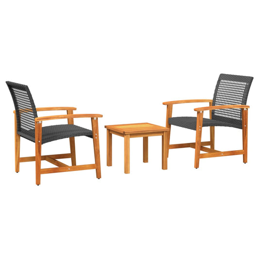 3 Piece Bistro Set Black Poly Rattan and Acacia Wood 3 Piece Bistro Set Black Poly Rattan and Acacia Wood