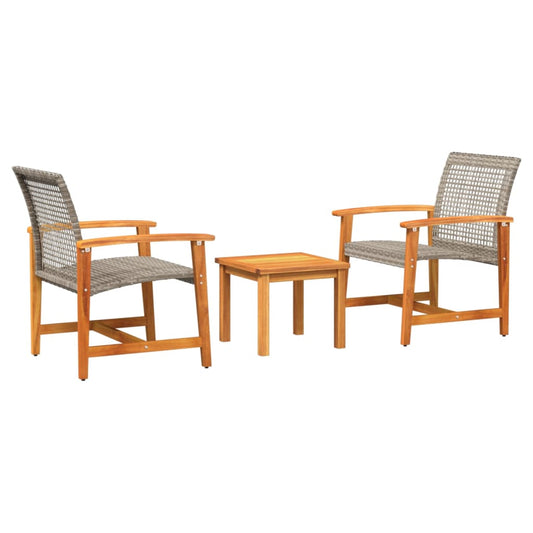 3 Piece Bistro Set Grey Poly Rattan and Acacia Wood 3 Piece Bistro Set Grey Poly Rattan and Acacia Wood