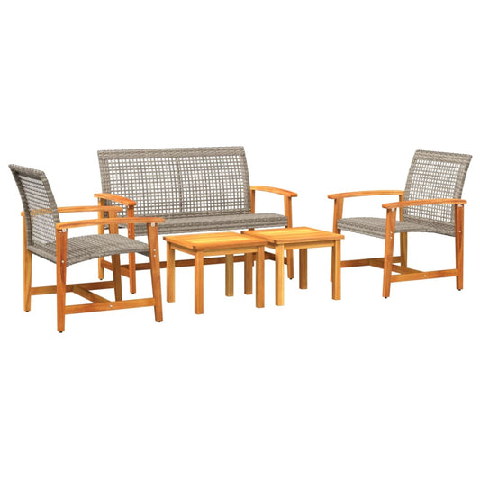 5 Piece Garden Lounge Set Grey Poly Rattan and Acacia Wood 5 Piece Garden Lounge Set Grey Poly Rattan and Acacia Wood