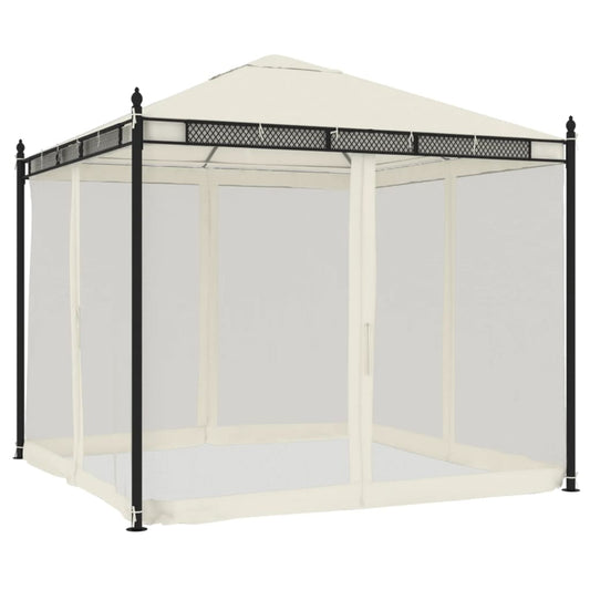 Gazebo with Mesh Walls Cream 2.93x2.93 m Steel Gazebo with Mesh Walls Cream 2.93x2.93 m Steel