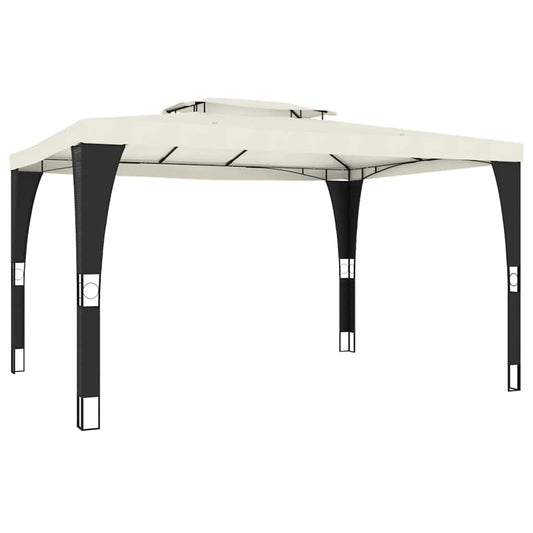 Gazebo with Double Roof Cream 3.98x2.98 m Steel Gazebo with Double Roof Cream 3.98x2.98 m Steel