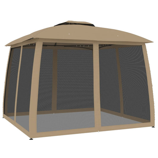 Gazebo with Double Roof and Mesh Walls Taupe 2.93x2.93 m Steel Gazebo with Double Roof and Mesh Walls Taupe 2.93x2.93 m Steel