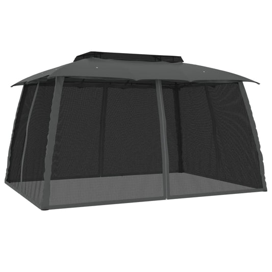 Gazebo with Double Roof and Mesh Walls Anthracite 3.93x2.93 m Steel Gazebo with Double Roof and Mesh Walls Anthracite 3.93x2.93 m Steel