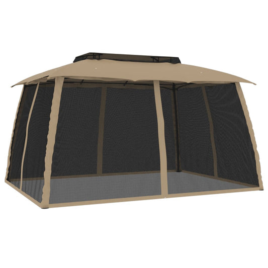 Gazebo with Double Roof and Mesh Walls Taupe 3.93x2.93 m Steel Gazebo with Double Roof and Mesh Walls Taupe 3.93x2.93 m Steel
