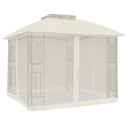 Gazebo with Double Roof and Mesh Walls Cream 2.94x2.94 m Steel Gazebo with Double Roof and Mesh Walls Cream 2.94x2.94 m Steel