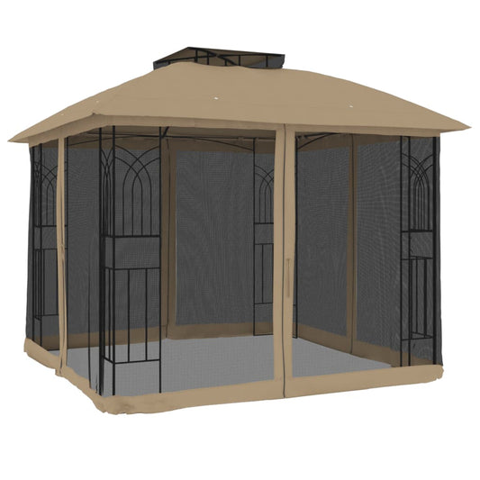 Gazebo with Double Roof and Mesh Walls Taupe 2.94x2.94 m Steel Gazebo with Double Roof and Mesh Walls Taupe 2.94x2.94 m Steel