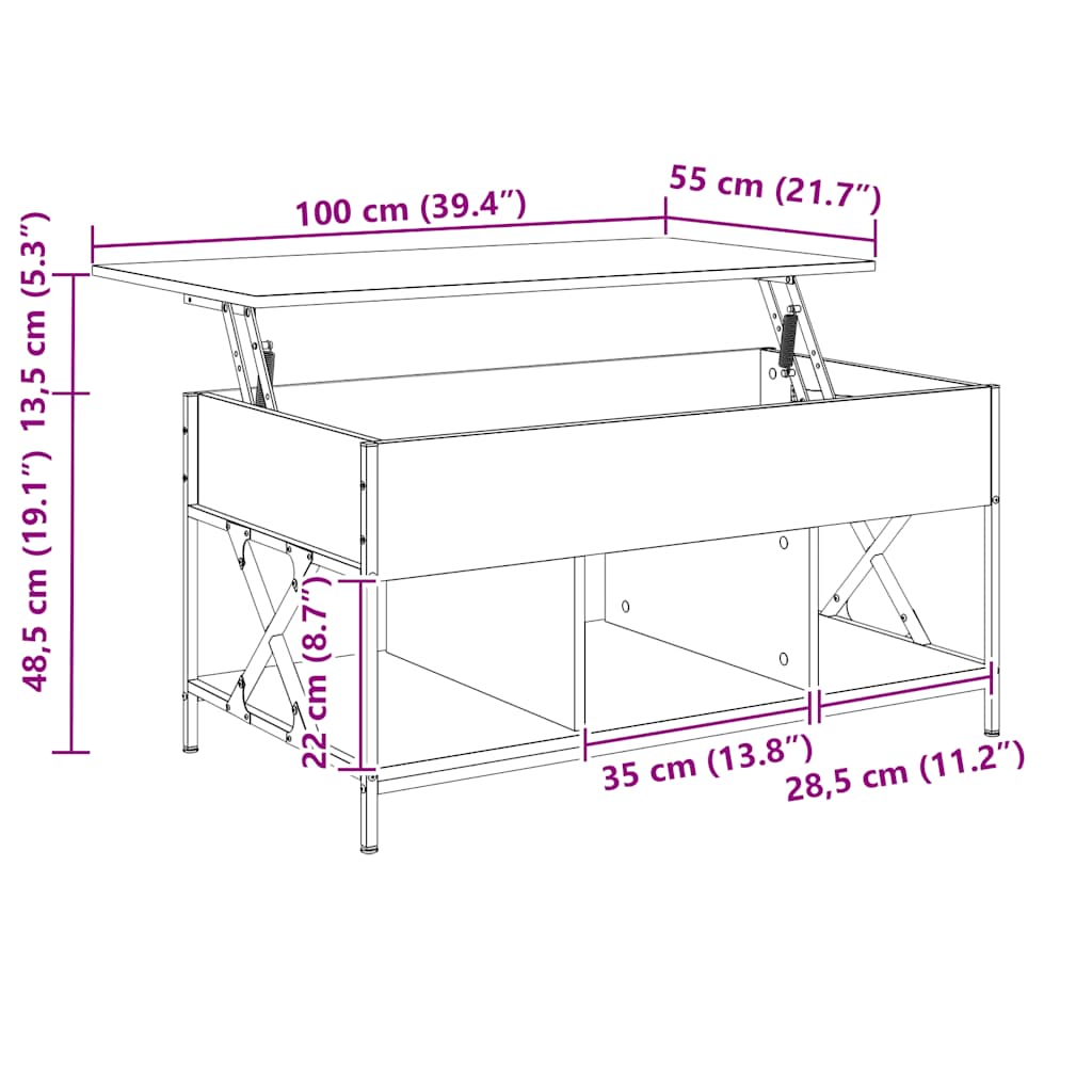 Coffee Table Sonoma Oak 100x55x50 cm Engineered Wood and Metal