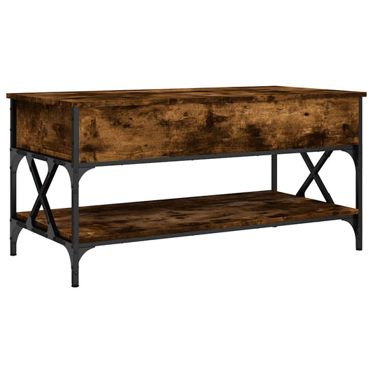 Coffee Table Smoked Oak 100x50x50 cm Engineered Wood and Metal Coffee Table Smoked Oak 100x50x50 cm Engineered Wood and Metal