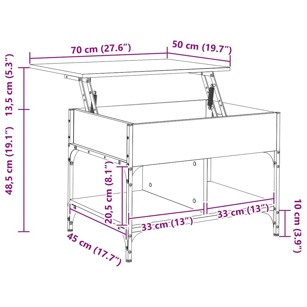 Coffee Table Black 70x50x50 cm Engineered Wood and Metal