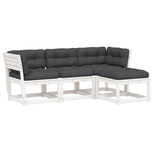 4 Piece Garden Lounge Set with Cushions White Solid Wood Pine 4 Piece Garden Lounge Set with Cushions White Solid Wood Pine