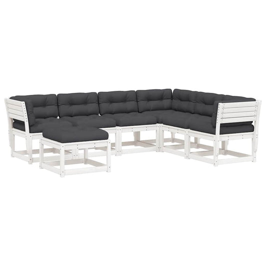 7 Piece Garden Lounge Set with Cushions White Solid Wood Pine 7 Piece Garden Lounge Set with Cushions White Solid Wood Pine