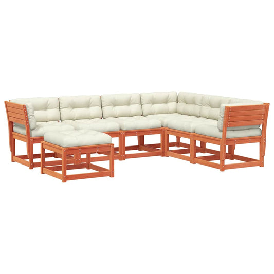 7 Piece Garden Lounge Set with Cushions Wax Brown Solid Wood Pine 7 Piece Garden Lounge Set with Cushions Wax Brown Solid Wood Pine