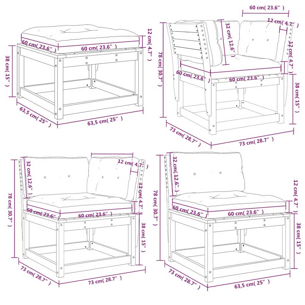 8 Piece Garden Lounge Set with Cushions Solid Wood Pine