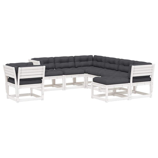 8 Piece Garden Lounge Set with Cushions White Solid Wood Pine 8 Piece Garden Lounge Set with Cushions White Solid Wood Pine
