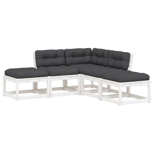 5 Piece Garden Sofa Set with Cushions White Solid Wood Pine 5 Piece Garden Sofa Set with Cushions White Solid Wood Pine