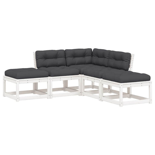 5 Piece Garden Sofa Set with Cushions White Solid Wood Pine 5 Piece Garden Sofa Set with Cushions White Solid Wood Pine