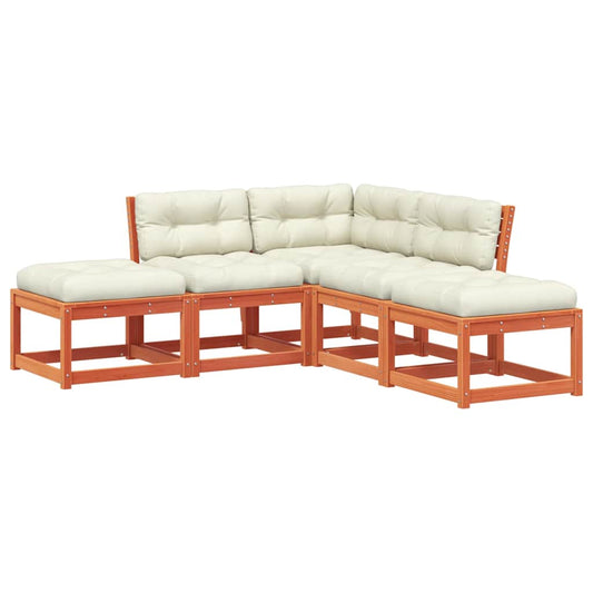 5 Piece Garden Sofa Set with Cushions Wax Brown Solid Wood Pine 5 Piece Garden Sofa Set with Cushions Wax Brown Solid Wood Pine