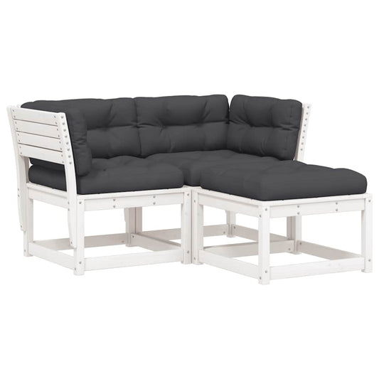 3 Piece Garden Sofa Set with Cushions White Solid Wood Pine 3 Piece Garden Sofa Set with Cushions White Solid Wood Pine