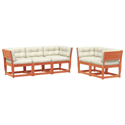 5 Piece Garden Sofa Set with Cushions Wax Brown Solid Wood Pine 5 Piece Garden Sofa Set with Cushions Wax Brown Solid Wood Pine
