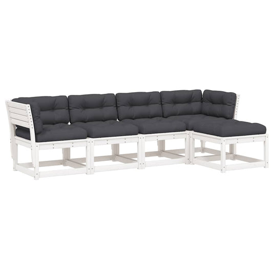 5 Piece Garden Sofa Set with Cushions White Solid Wood Pine 5 Piece Garden Sofa Set with Cushions White Solid Wood Pine
