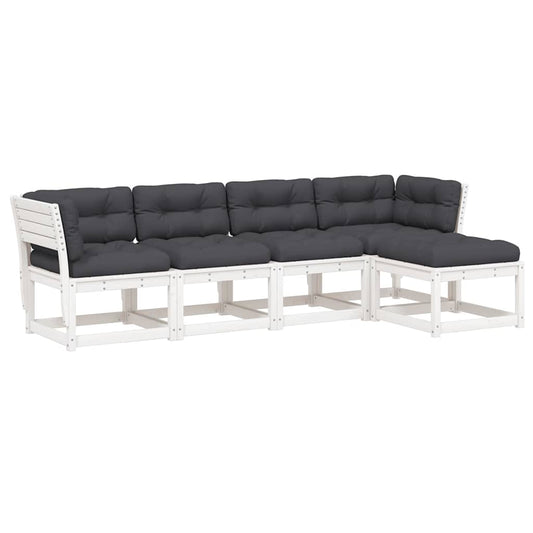 5 Piece Garden Sofa Set with Cushions White Solid Wood Pine 5 Piece Garden Sofa Set with Cushions White Solid Wood Pine