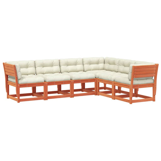 6 Piece Garden Sofa Set with Cushions Wax Brown Solid Wood Pine 6 Piece Garden Sofa Set with Cushions Wax Brown Solid Wood Pine
