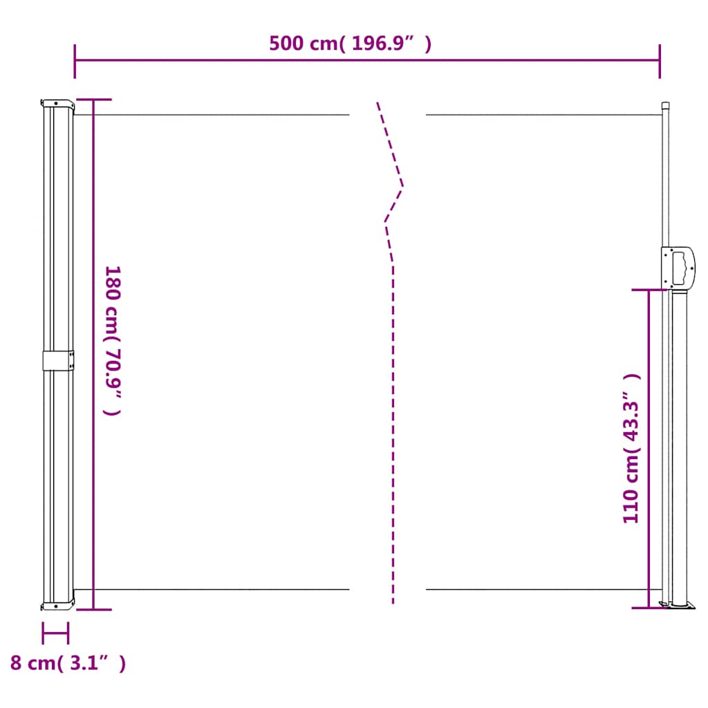 Retractable Side Awning Dark Green 180x500 cm