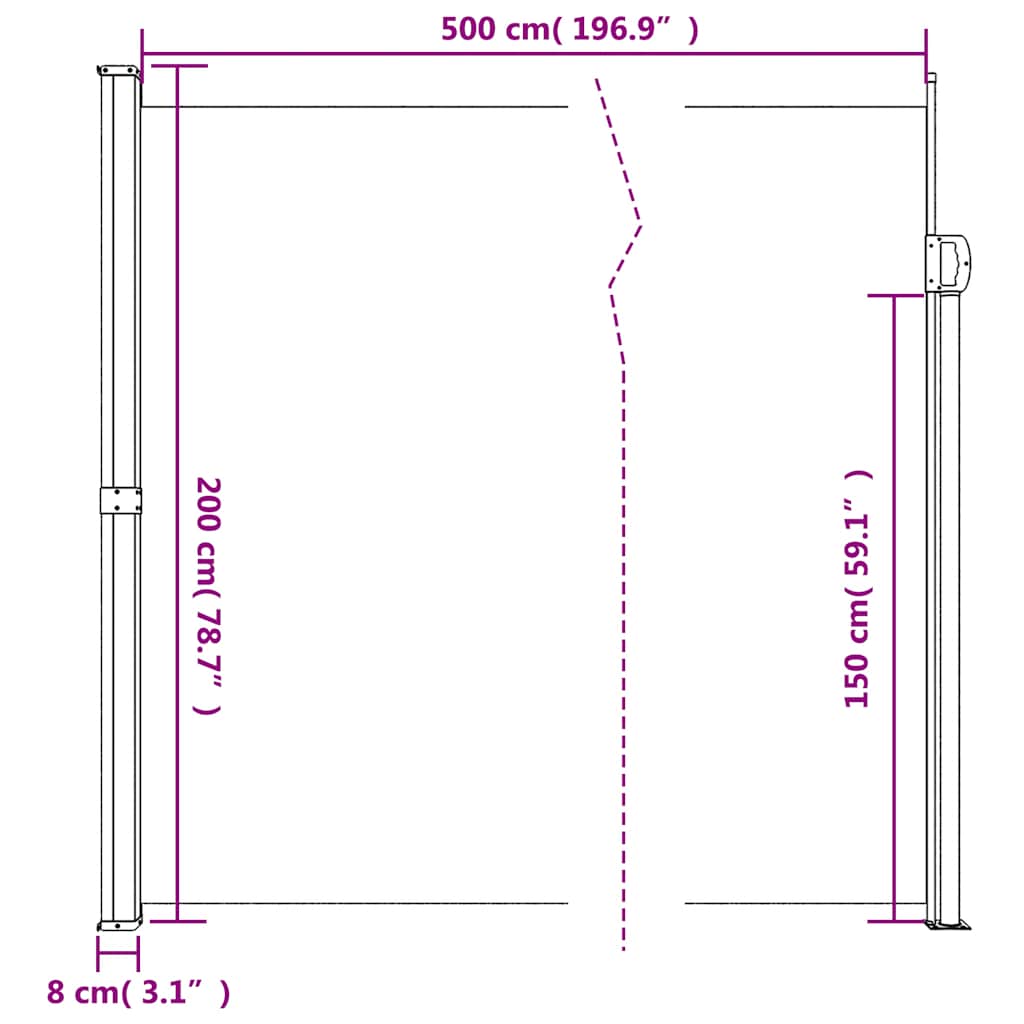 Retractable Side Awning Black 200x500 cm