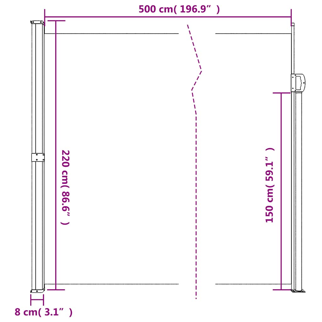 Retractable Side Awning Beige 220x500 cm