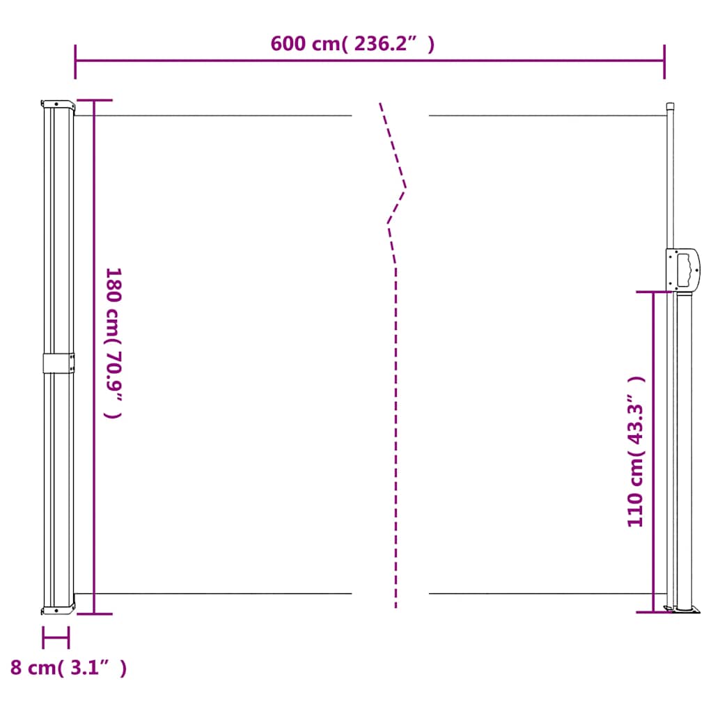 Retractable Side Awning Dark Green 180x600 cm