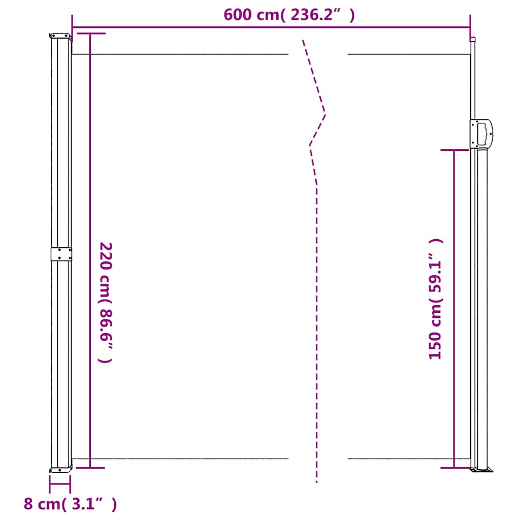 Retractable Side Awning Brown 220x600 cm