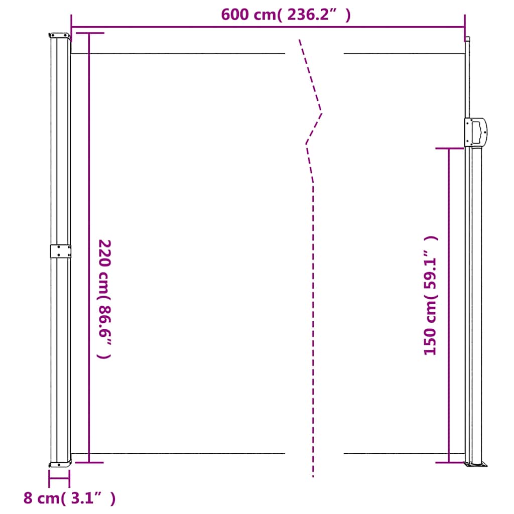 Retractable Side Awning Anthracite 220x600 cm