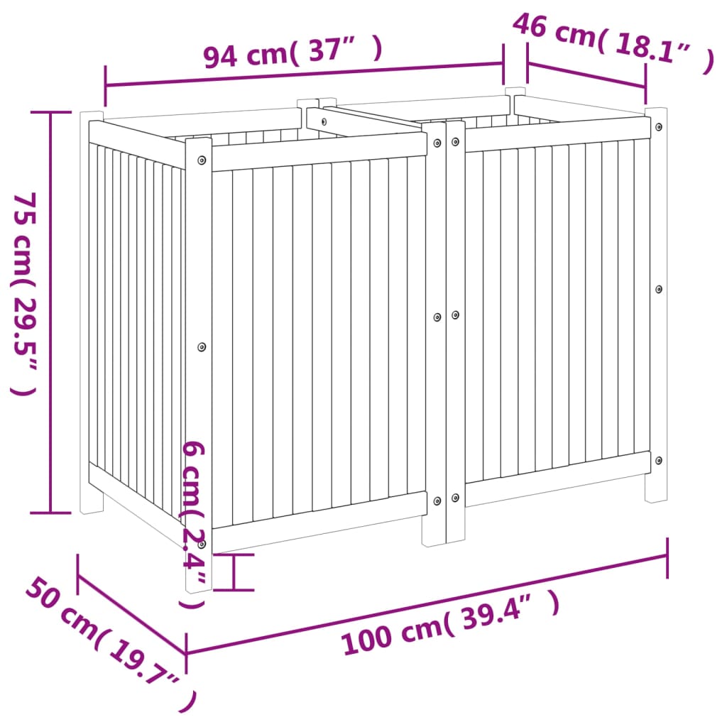 Garden Planter with Liner 100x50x75 cm Solid Wood Acacia