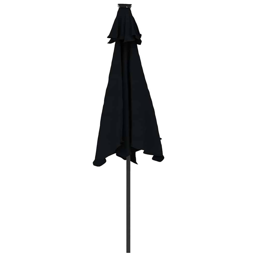 Garden Parasol with LEDs and Steel Pole Black 225x225x212cm