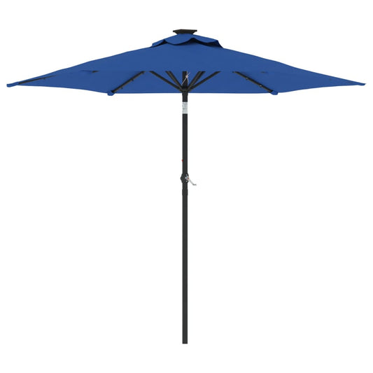 Garden Parasol with LEDs and Steel Pole Azure Blue 225x225x212cm Garden Parasol with LEDs and Steel Pole Azure Blue 225x225x212cm