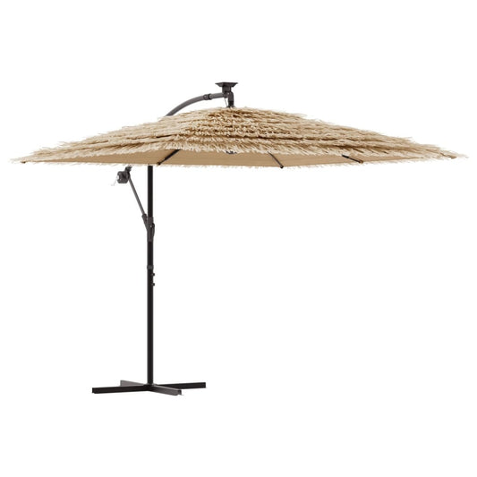 Garden Parasol with LEDs and Steel Pole Brown 246x246x230 cm Garden Parasol with LEDs and Steel Pole Brown 246x246x230 cm