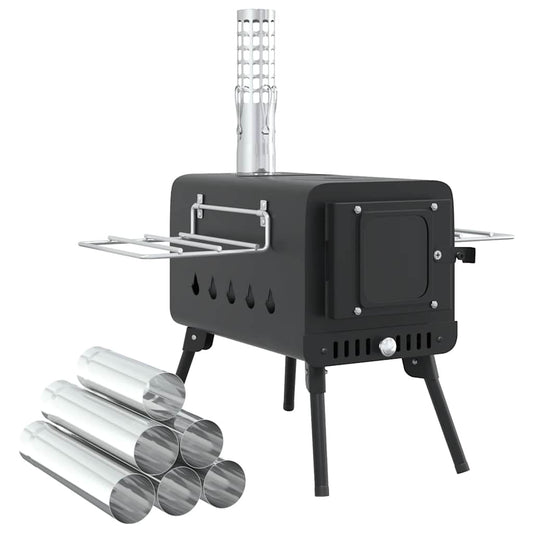 Tent Wood Stove with Chimney and Foldable Legs Black Steel Tent Wood Stove with Chimney and Foldable Legs Black Steel