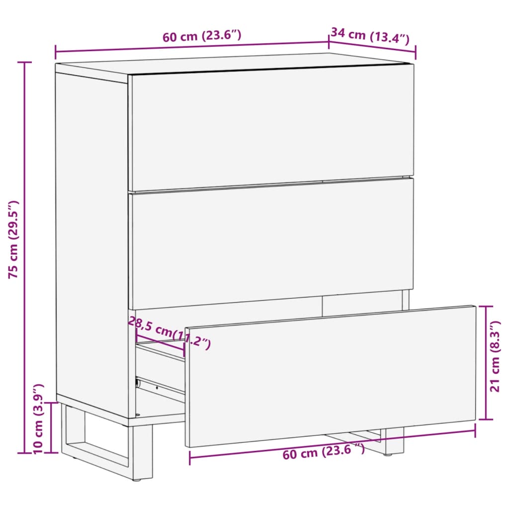 Sideboard 60x34x75 cm Solid Wood Rough Mango
